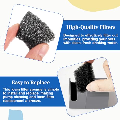 30 Pack Cat Water Fountain Filters Sponge Replacement Pet Fountain Pre-Filter Black Square Foam Sponges for 84oz/2.5L Cat Water Fountains