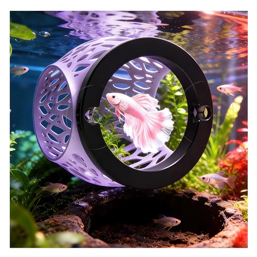 Floating Betta Hideout Cave & Shrimp Cave | Aquarium Floating Betta Skin | Shrimp Feeder | Multi-Function Resting Hideout Hammock & Small Fish Feeding Ring | Aquarium Decor Accessory (Purple - color: Light Purple