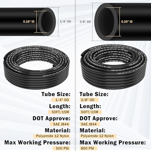 CheeMuii 72 PCS Brass DOT Air Line Fittings with 50FT 1/4" and 50FT 3/8" DOT Air Line Kit Push Lock Air Fitting Quick Connect & NPT Thread Fittings with Pneumatic Tubing - size: 2ROLL-76PCS