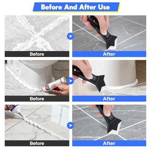 Silicone Caulking Tool Kit 3 in 1, Glass Glue Angle Scraper, Stainless Steelhead Caulk Remover and Sealant Scraper, for Kitchen Bathroom Window and Frames Sealant Seals - style: Classic with Scraper — Set