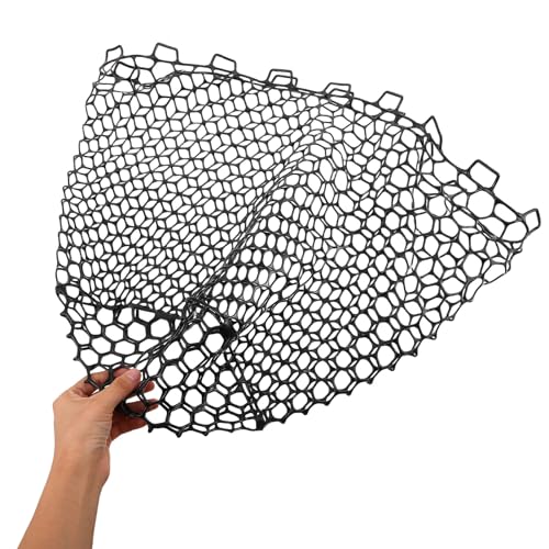 FRCOLOR Silicone Mesh Fishing Net Replacement, Foldable Fish Net Bag Without Handle, Lightweight Black Silicone Fish Netting for Freshwater and Saltwater Fishing