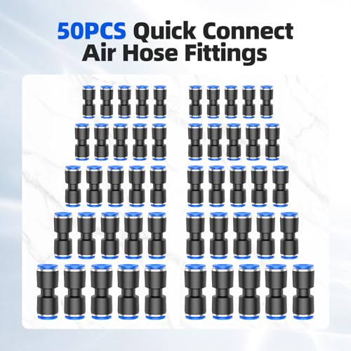 50PCS Quick Connect Air Hose Fittings 5/32 1/4 5/16 3/8 1/2 inch Straight Push to Connect Fittings Kit Quick Release Pneumatic Connectors Air Line Fittings for 5/32 1/4 5/16 3/8 1/2 inch Tube - size: 1/4"-5/16"-5/32"-3/8-/1/2"OD(50pcs)
