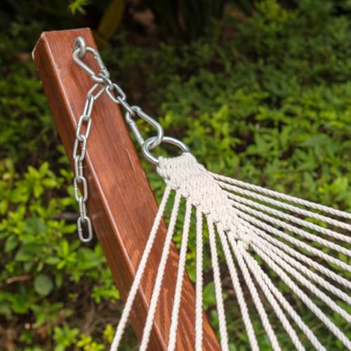 Lazy Daze Hammocks Double Rope Hammock, 2 Person Traditional Outdoor Hand Woven Cotton Rope Hammock with Spreader Bar, Carabiners, Tree Straps, Chains for Patio Yard - Max 450 Lbs, Natural - color: Natural