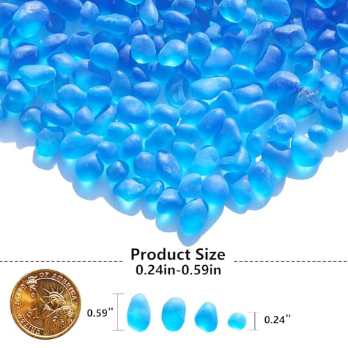QYGL Sea Glass Stones - 0.55LB Sea Blue Frosted Glass Pebbles Gemstones - Perfect for Aquarium Rocks, Fish Tank Gravel, Vase Fillers, DIY Crafts, and Home Decor - color: Sea Blue