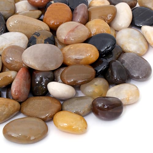 Calofulston 10LB River Rocks for Plants, Decorative Polished Stones for Garden Landscaping, Planters, Indoor and Outdoor Decor, Mixed Color, 1-1 3/4 Inch - size: 10lb, style: Mixed