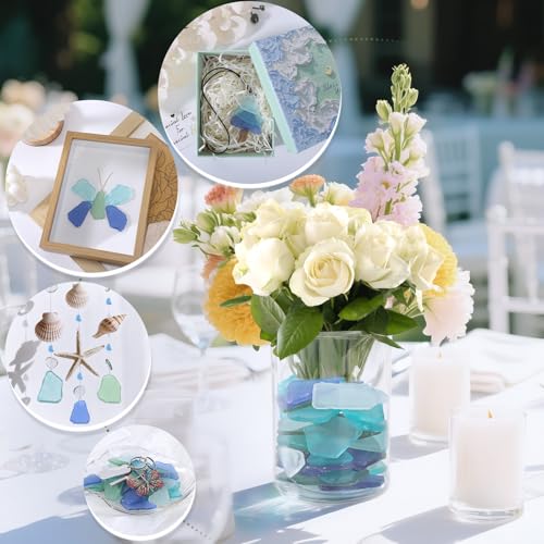 SUREAM Glass Pieces for Crafts, Multiple Color Sea Glass Beads for Aquarium Nautical Décor, Seaglass Art for Christmas Tree Decor(Blue+Green+White) - color: Blue+green+white