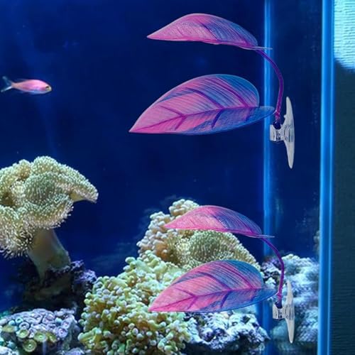 Purple Betta Hammock - Betta Leaves | Simulated Aquarium Decorations Betta Bed | Fish Leaves| Tank Decor, for Flounder, Clownfish, Guppy| Vivid Suction Cup Mounted Betta Fish Aquarium Plants