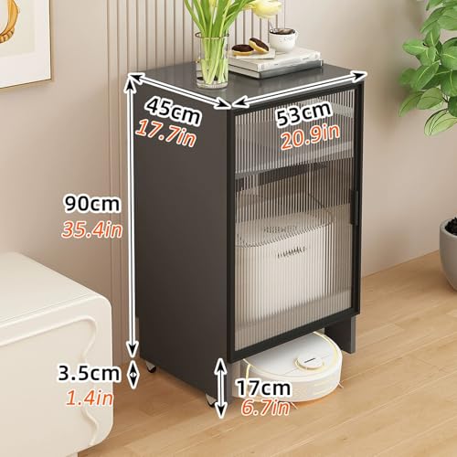 Robot Vacuum Cleaner Storage Rack,Robot Vacuum Storage Cabinet with Glass Door, Mobile Sweeping Robot Rack, Hidden Vacuum Organizer, Floor Aquarium Stand for Living Room (Gray & Black)