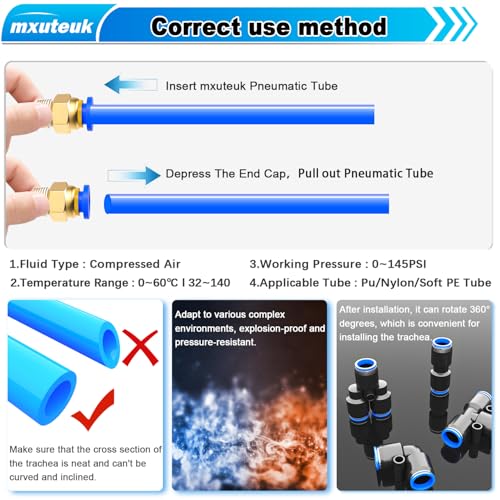 mxuteuk 6mm Air Line Tubing Kit,6mm Air Hose Kit,6 mm x 32.8 Feet(10 Meter) PU Tube with Push to Connect Fittings - style: 6mm OD Hose