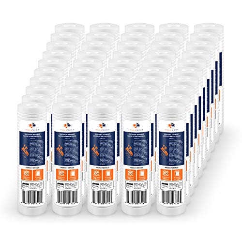 Aquaboon 5 Micron 10 x 2.5 Grooved Sediment Water Filter Replacement for Whole House Filter Cartridge Compatible with AP110, WHKF-GD05, CFS110, 50-Pack