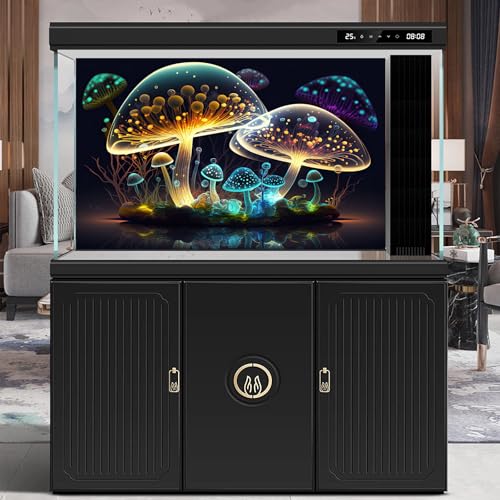 Mushroom Aquarium Background Abstract Glowing Fantasy Mushrooms Terrarium Background Mysterious Forest Magical Night In Circle Shape Crystal Glass Fish Tank Backdrop Decorations Vinyl 24x12in - color: Light Orange, size: 24(W)x12(H)in
