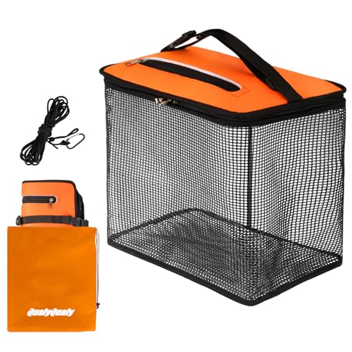 QualyQualy Floating Fish Basket for Live Caught, 10/15 Gallons Foldable Fishing Holder Minnow Bucket Portable Collapsible Fishing Net Storage Cage for Live Fish Bait Live Well - color: Square, size: (10 GAL)-15*9*14IN