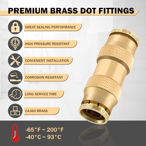 CheeMuii 23 PCS Brass DOT Air Line Fittings Kit 1/4 3/8 1/2 DOT Quick Connect Air Fittings Straight Union Push to Connect Air Hose Fittings for Semi Truck Trailers Air Brake System - size: 23PCS