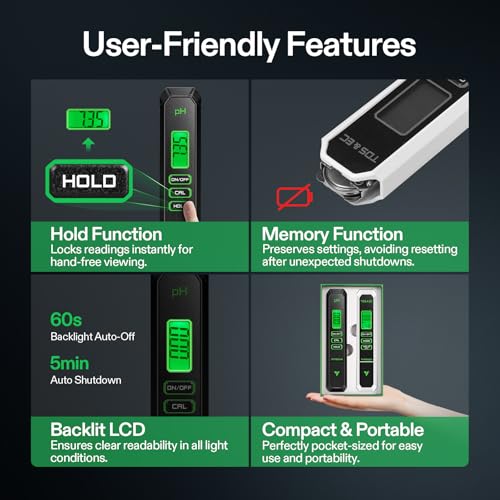 VIVOSUN Digital pH and TDS Meter Kit, 0.01pH High Accuracy Pen, 0-14.0 pH Range, ± 2% Readout 3-in-1 TDS EC Temperature Meter for Hydroponics, Pool and Aquarium, Black White, UL Certified - color: Black+White