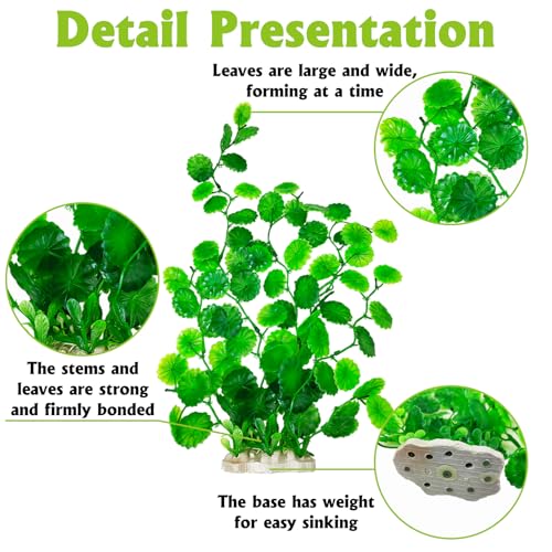 Hamiledyi 2 Pcs Large Aquarium Plants with 2 Pcs Small Artificial Seaweed Plants, 16 Inch High Artificial Plants Decoration, Fish Tank Decor Plastic Plants, Perfect for Aquarium Decor(Green)