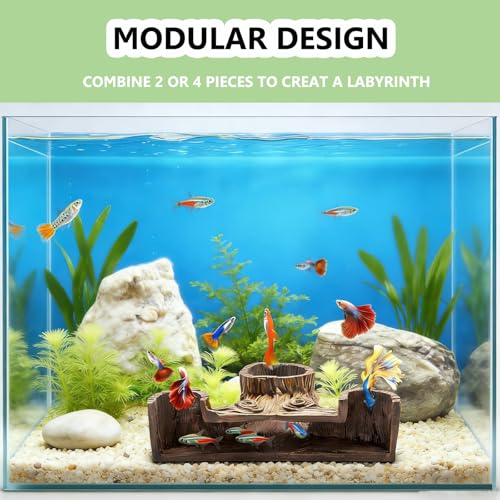 Aquarium Cave 90° Corner Fish Tank Cave, Betta Fish Tank Accessories Aquarium Hideout Decorations for Betta, Shrimp, Corydoras, Guppy, Neon Tetra (5.1”x5.1”x2.8”)