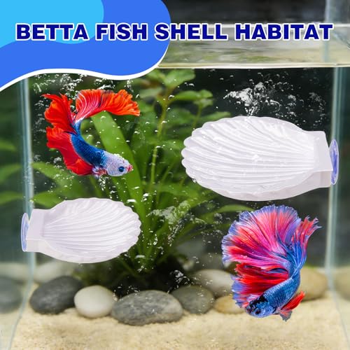 2pcs Betta Fish Shell Hammock, Large Aquarium Hammock Shell with Suction Cup, Shells Betta Resting Spot, Aquarium Decorations Accessories (White) - color: White