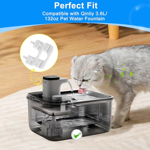 12+12 Pack Cat Water Fountain Filters Compatible with Qinliy Cat Fountain Dog Water Dispenser 123oz/3.5L, Replacement Filters for Cats Fountain & Sponges, Q108 Filter - color: White 12+12 Pack