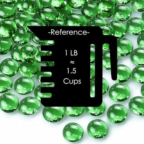 CYS EXCEL Green Glass Gemstone Beads Vase Fillers (2 LBS) Flat Marble Beads Multiple Color Choices Aquarium Decor Rocks Floral Stones Decorative Mosaic Glass Gem Pebbles - color: Green, size: 2 lb