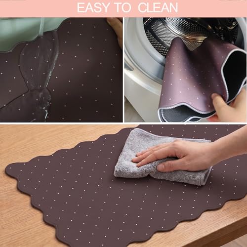 Cute Brown Scalloped Desk Mat with Polka Dot Large Mouse Pad Computer Mat Aesthetic Keyboard Mat for Desktop Laptop Protector for Office & Home - color: A1- Brown Pink
