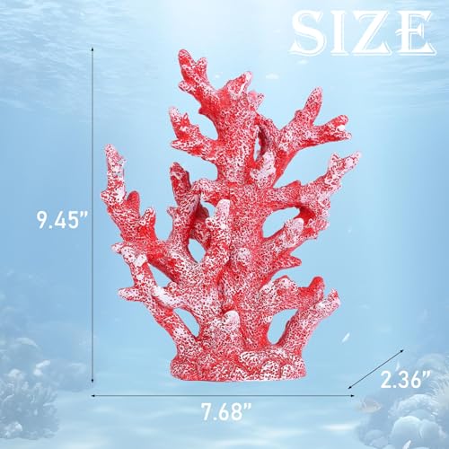 Artificial Coastal Dorm Fish Aquarium Coral Ornament Decor Realistic Aquatic Plant Marine Themed Gifts for Beach Coastal, Living Room, Bathroom- Red - color: Red