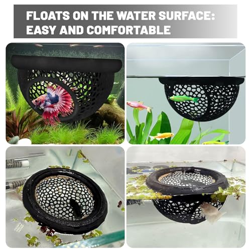 Floating Betta Hammock & Shrimp Shelter – 3D Printed Aquarium Decor with Feeding Ring, Safe Resting Spot for Betta Fish, Shrimp and Small Fish（Black）