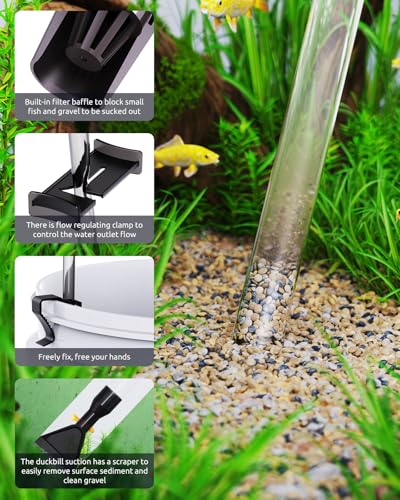 Aquarium Vacuum Gravel Cleaner Adjustable, Aquariums Siphon Fish Tank Cleaner, Manual Python Water Changer with Air Push Button, Fishtank Vacuums Cleaning Kit for Suck Manure Wash Sand - color: Navy Blue + Silver Gray
