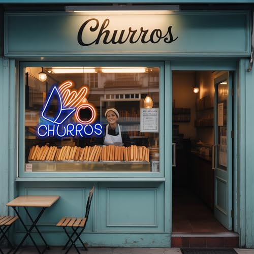 Churros Neon Sign For Churros Shop Decor Led Neon Lights Hanging Wall Art Decoration for Food Shop Restaurant Store Food Stand Truck Shop Juice Bar Market Party Home Wall Decor USB Powered Ultra Bright Dimmable, 15 * 13inch - color: Neon Churros
