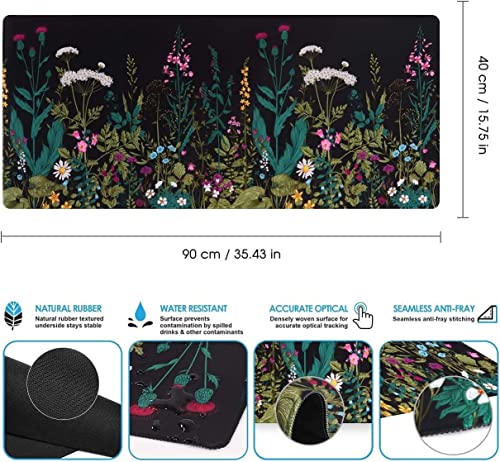 iCasso Desk Mat, Big Desk Pad, XXL Extended Gaming Mouse Pad, Large Mouse Pad for Desk Protector, Rubber Base Mousepad with Stitched Edges, Keyboard Mouse Mat for Work, Game, Office, Home - Weeds - color: A-weeds