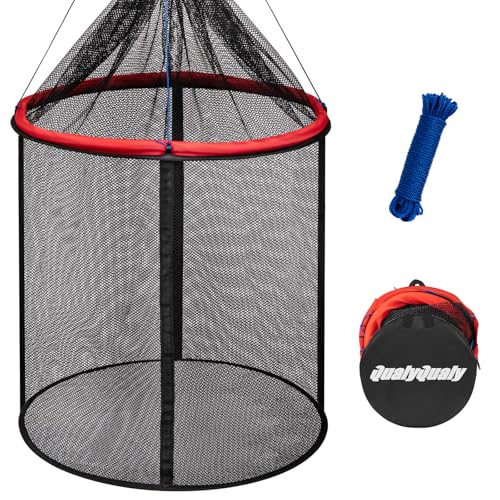 QualyQualy Floating Fish Basket 41/73 Gallons Extra Large for Live Caught, Fully Foldable Fishing Net Holder for Bait Live Well Collapsible Mesh Fishing Holder Cage - color: Red, size: 23.6*23.6*21.6IN (41 GAL)