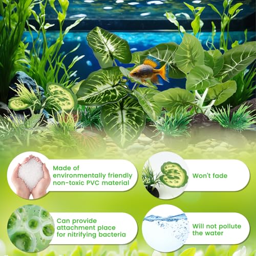 5 Pack Green Aquarium Plants Decor with Driftwood, Artificial Silk Plants Set for Betta Fish Tank, Plastic Plants for Aquarium Decorations - color: Green D