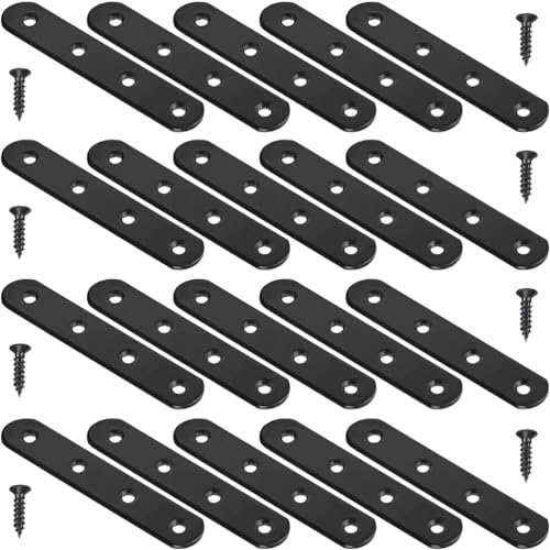 20Pcs Black Straight Brackets Heavy Duty Stainless Steel 4 Inch Straight Brace Flat Mending Plates, Repair Fixing Joining Brackets for Wood Furniture with Screws, CAM-S10020B-20 - size: Black 4" x 0.8"