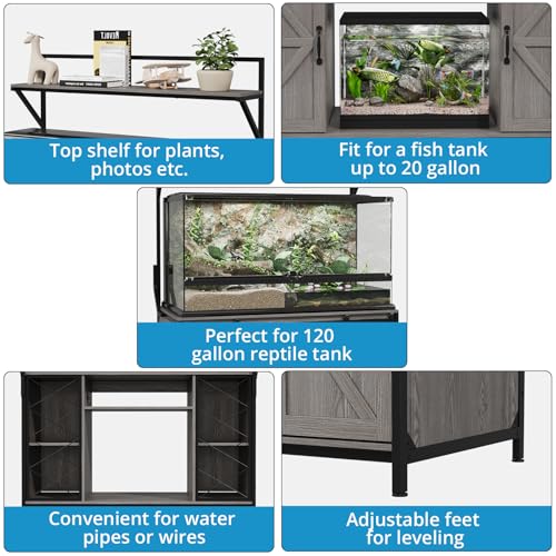VOWNER Farmhouse Reptile Tank Stand with Power Outlet, 48" X 24" Tabletop Fits up to 120 Gallon Bearded Dragon Tank, Heavy Duty Aquarium Stand with Storage Cabinet, Reptile Turtle Terrarium Stand Grey - color: Grey