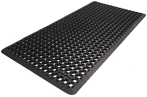 Rhino Mats, K-Series Comfort Tract Anti-Fatigue Drain-Thru Beveled Floor Mat, Drainage Non-Slip Grease-Resistance for Kitchen, Restaurant, Pool, Gym, Bar or Patio (Black, 2' x 4' x 0.5") - size: 2' x 4' x 0.5" Black