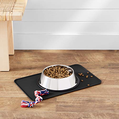 Amazon Basics Waterproof Non-Slip Silicone Pet Feeding Mat with Raised Edges for Food and Water Bowls, Easy to Clean Pet Placemat to Protect Floors, 18.5" x 11.5", Black - color: Black, style: 18.5" x 11"