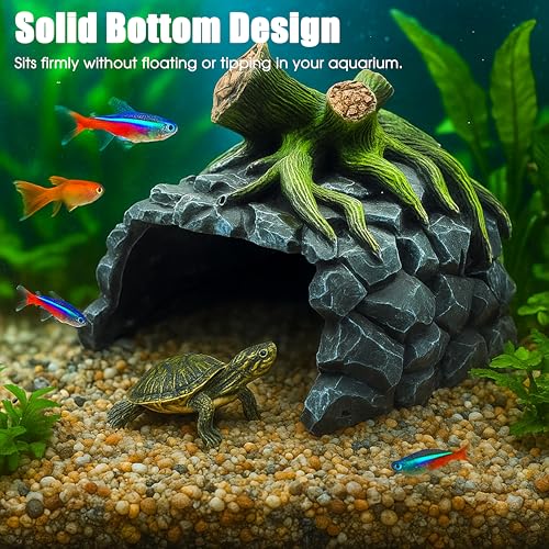 Aquarium Decor, Betta Fish Tank Accessories with Plants, Turtle Tank Decorations, Large Aquarium Ornaments, Fish Hideout, Decorative Accessories for Freshwater & Saltwater Tanks (Tree cave) - color: Tree Cave