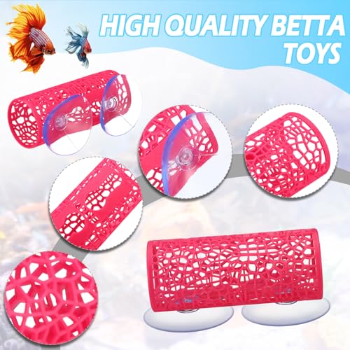 Honeydak 2 Pcs Betta Fish Tank Accessories Betta Tunnel Fish Toys Safe Hollow Hammock Cave Aquarium Decor with Suction Cups for Small Shrimp Reptile Guppies(Pink,Hideout Tube) - color: Pink