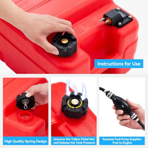 GarveeTech Marine Tank, 6 gal Outboard Marine Boat Transfer Tank with 9.8 ft Hose, Gauge, I-Shaped Handle, Easy to Carry for Outboard Engine Boats,Fishing Boat, Deck Boat,Yacht