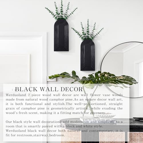 2 Pcs Wooden Wall Vase Set for Decor with 10pcs Artificial Eucalyptus Plants-Boho Hanging Planter Modern Farmhouse Wall Decor Black Wall Art for Bathroom Living Room Dining Room Bedroom Kitchen - color: Modern