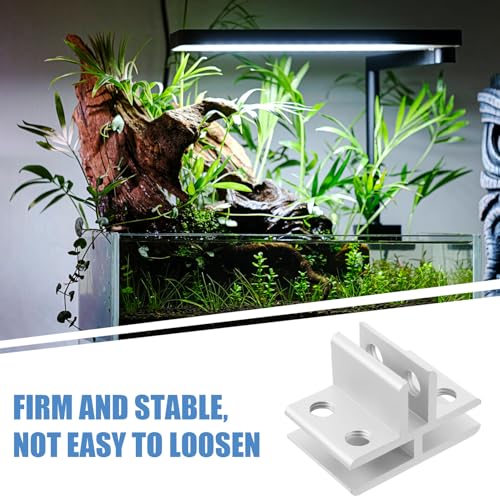 HOMSFOU Aluminum Alloy Glass Clamp Bracket for 5-8mm Shelves, Aquarium and Terrarium Screen Cover Clips, Silver T-Shaped Connector for Glass Shelf Support and Fixing