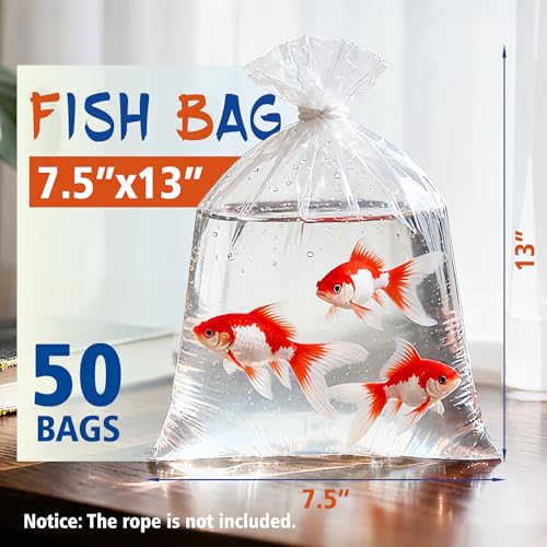 Live Fish Bags,Double Seal, Leak Proof, Heavy Duty for Aquarium Fish Shipping, Transportation, 50 Pack 7.5” x 13”