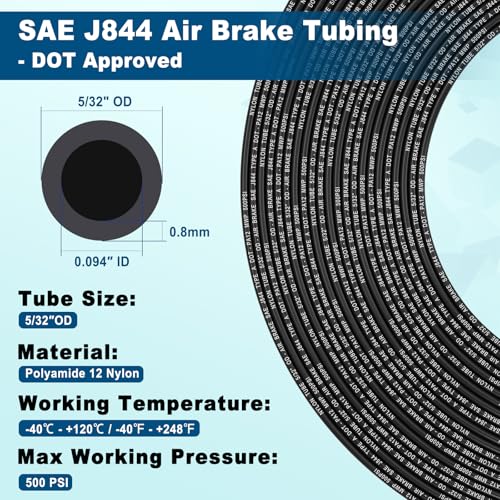 100FT 5/32 DOT Air Line SAE J844 PA12 Nylon Air Hose with Cutter 5/32” OD Pneumatic Tubing DOT Approved 5/32 Air Brake Line for Air Suspension Kit Truck Brake System & Fluid Transfer 30.5m - size: 5/32" OD 100FT