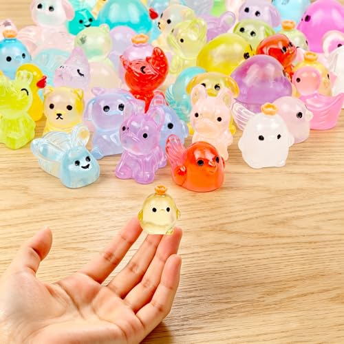 50 PCS Mini Resin Animals Bulk, 8 Style Tiny Resin Animal Figurines Glow in The Dark for Fairy Garden Micro Landscaping Aquarium & DIY Craft Decor - color: Multi-colored Animals