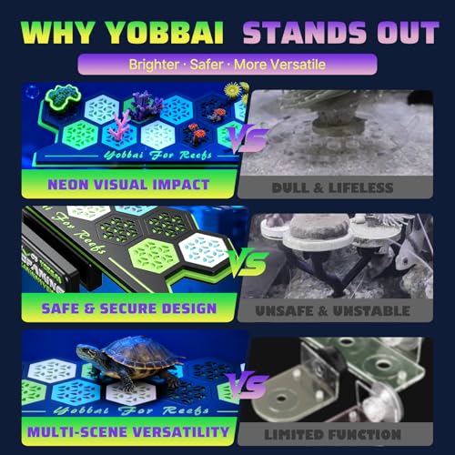 YOBBAI Magnetic Coral Frag Rack for Reef Tank, Saltwater Aquarium Frag Holder with 11 Slots & 13 Frag Plugs, Strong Magnet Glass Mount (Up to ~2cm), Multi-Use Aquarium & Hydroponic Plant / Reptile Display Stand - color: Neon Green-Black