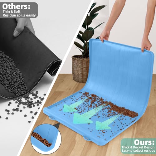 Dog Mat for Food and Water - 39.4" x 27" Large Pet Feeding Mats with Residue Collection Pocket - Waterproof Dog Cat Bowl Mat with High Edges to Prevent Water and Food Spills (Blue, 39.4''x27'') - color: Blue