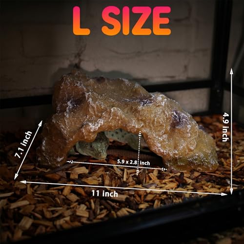Reptile Hide Rock Cave, Medium Resin Corner Hideout for Growing Leopard Geckos, Juvenile Snakes, Small to Medium-Sized Lizards & Terrestrial Invertebrates, Natural Terrarium Tank Decor