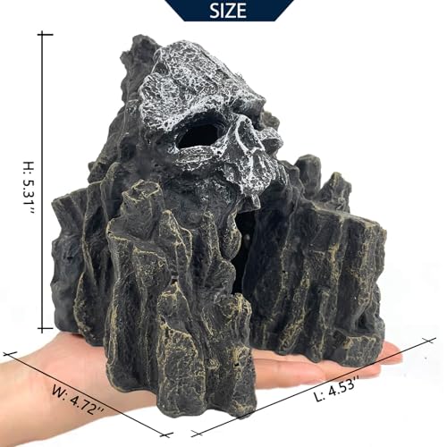 Aquarium Decoration for Fish Tank Skull Rock Aquarium Ornament Aquarium Skull Mountain View Stone Ornaments Aquarium Decor House Cave Fish Tank Decoration - Small