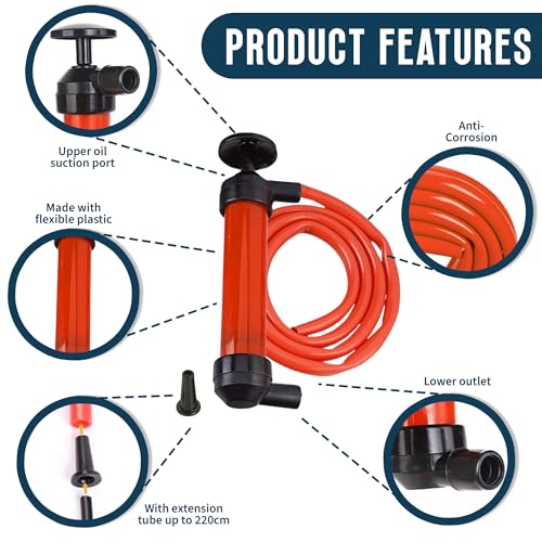 Siphon Hand Pump For Water - 15" Manual Water Pump, Gas Siphon Kit, Hand Bilge Pump With High Suction For Water Removal, Fuel Liquid Transfer