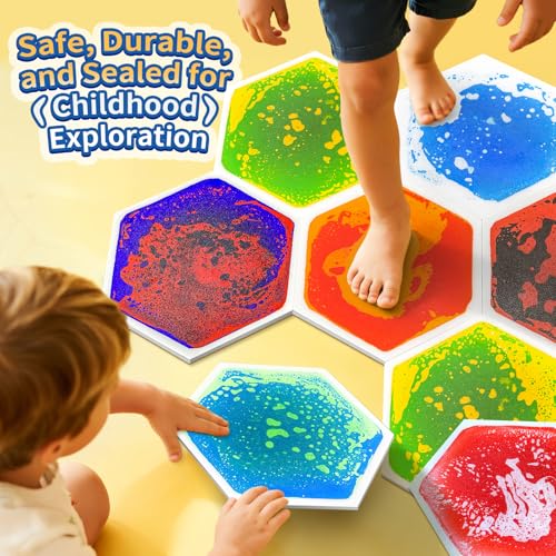 Liquid Sensory Floor Tiles for Kids Toddlers - 6 Pack Hexagon Puzzle Lava Mats for Kids Sensory Development & Creative Play, Sensory Toys for Autism, Home, Classroom Playrooms - style: Hexagon Tiles (6-Pack)