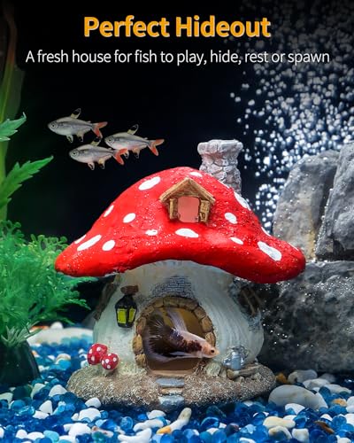 Uniclife Aquarium Mushroom House, Resin Fish Tank Decoration Cottage Ornament for Fish Tank Landscape Aquarium Hideout Hideaway Spawning Cave Decor for Shrimp Betta Goldfish and Reptiles - color: Resin Mushroom